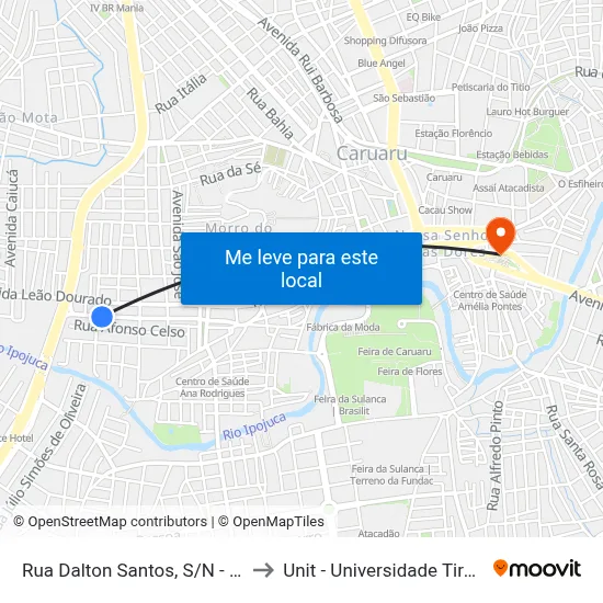 Rua Dalton Santos, S/N - Caruaru to Unit - Universidade Tiradentes map
