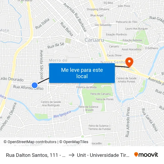 Rua Dalton Santos, 111 - Caruaru to Unit - Universidade Tiradentes map