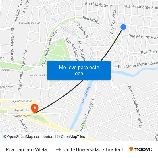 Rua Carneiro Viléla, 50 to Unit - Universidade Tiradentes map