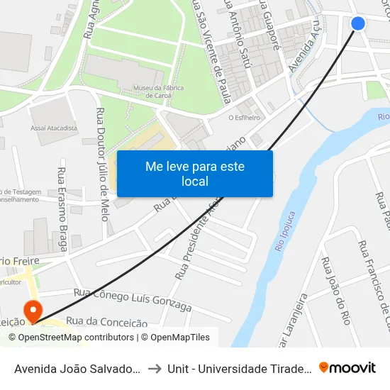 Avenida João Salvador, 22 to Unit - Universidade Tiradentes map