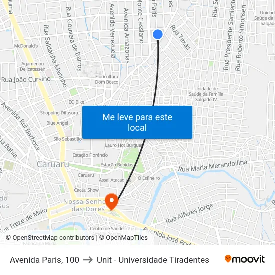 Avenida Paris, 100 to Unit - Universidade Tiradentes map