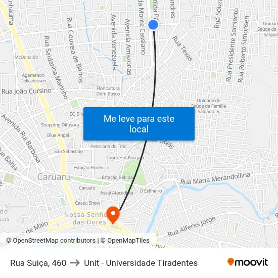 Rua Suiça, 460 to Unit - Universidade Tiradentes map