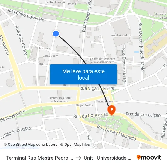 Terminal Rua Mestre Pedro | Life Center to Unit - Universidade Tiradentes map