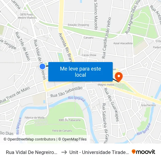 Rua Vidal De Negreiros, 55 to Unit - Universidade Tiradentes map