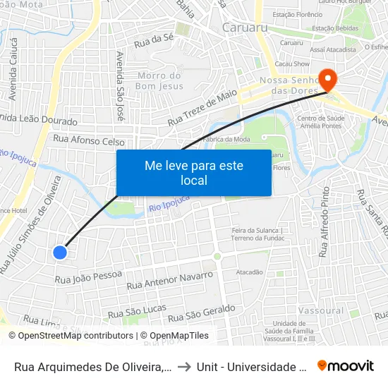 Rua Arquimedes De Oliveira, 95 - Caruaru to Unit - Universidade Tiradentes map