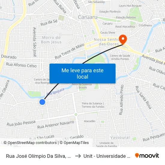 Rua José Olímpio Da Silva, S/N - Caruaru to Unit - Universidade Tiradentes map