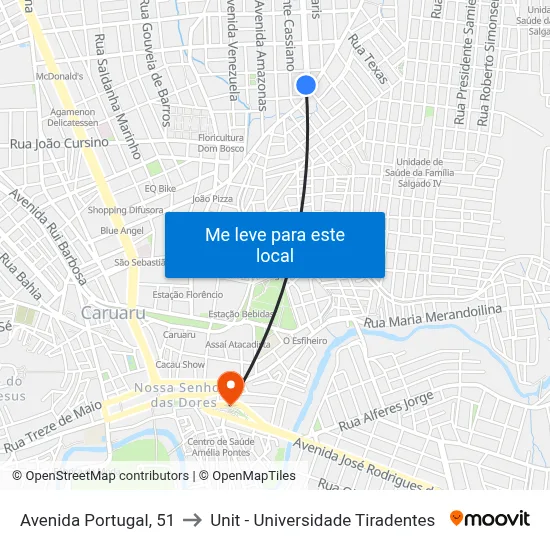 Avenida Portugal, 51 to Unit - Universidade Tiradentes map