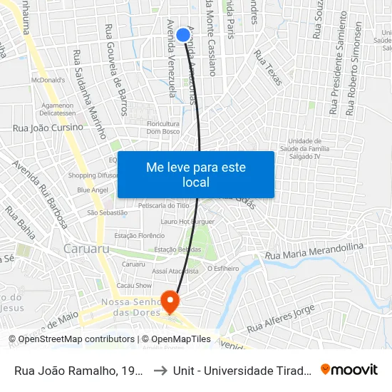 Rua João Ramalho, 195-257 to Unit - Universidade Tiradentes map