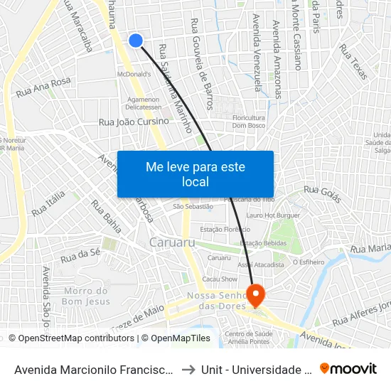 Avenida Marcionilo Francisco Da Silva, 151 to Unit - Universidade Tiradentes map