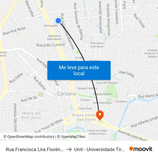 Rua Francisca Líra Florêncio, 928 to Unit - Universidade Tiradentes map
