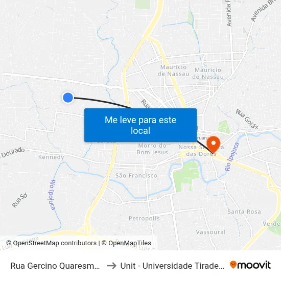 Rua Gercino Quaresma 50 to Unit - Universidade Tiradentes map