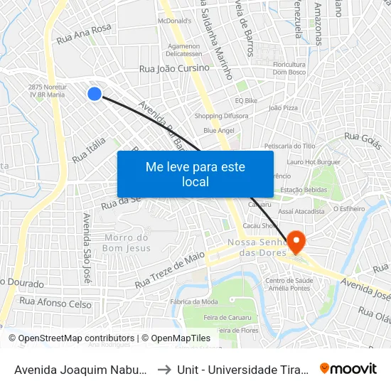 Avenida Joaquim Nabuco 729 to Unit - Universidade Tiradentes map