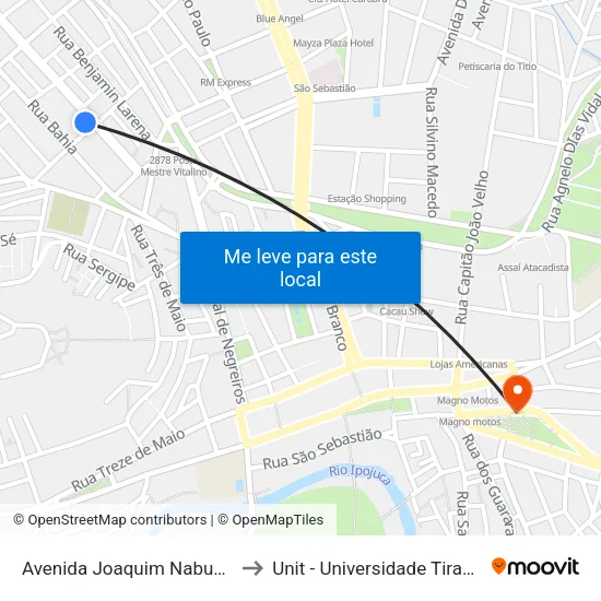 Avenida Joaquim Nabuco 145 to Unit - Universidade Tiradentes map