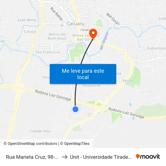 Rua Marieta Cruz, 98-160 to Unit - Universidade Tiradentes map