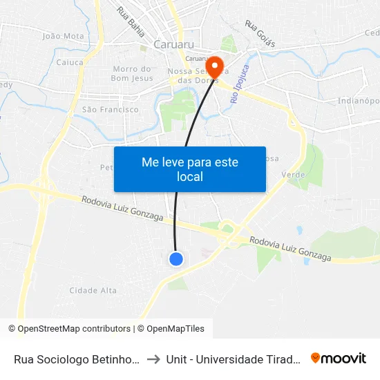Rua Sociologo Betinho, 256 to Unit - Universidade Tiradentes map