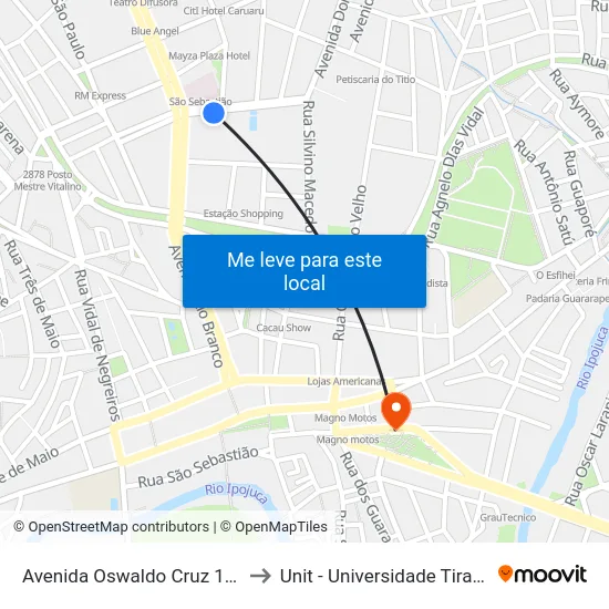 Avenida Oswaldo Cruz 164-210 to Unit - Universidade Tiradentes map