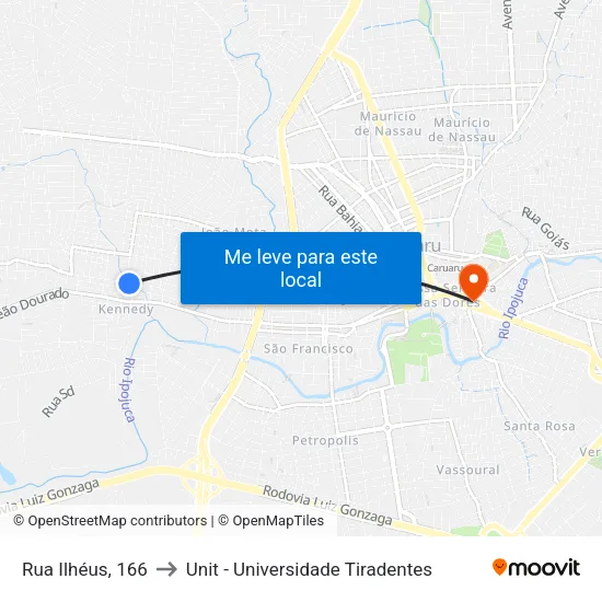 Rua Ilhéus, 166 - Caruaru to Unit - Universidade Tiradentes map