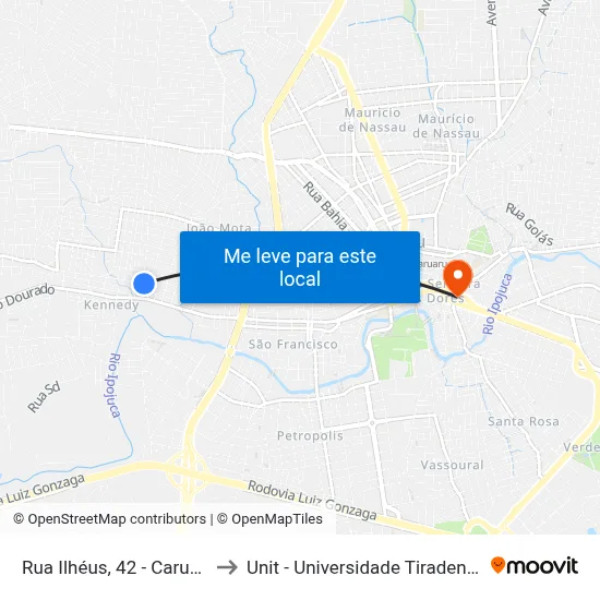 Rua Ilhéus, 42 - Caruaru to Unit - Universidade Tiradentes map