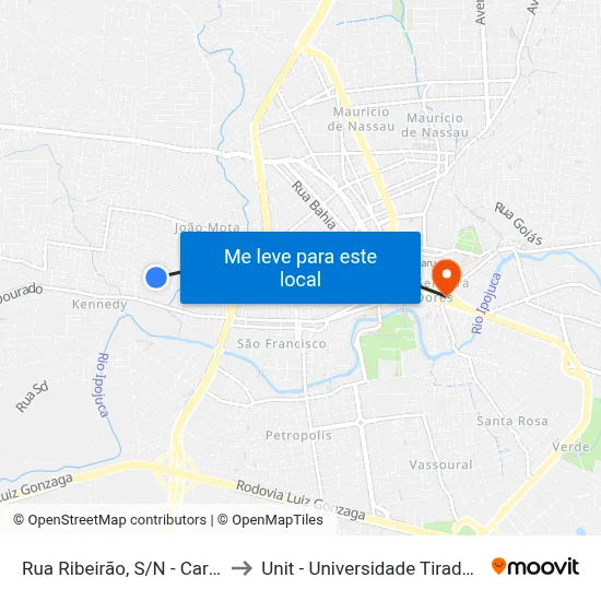 Rua Ribeirão, S/N - Caruaru to Unit - Universidade Tiradentes map