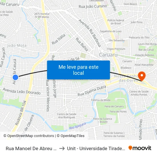Rua Manoel De Abreu 307 to Unit - Universidade Tiradentes map