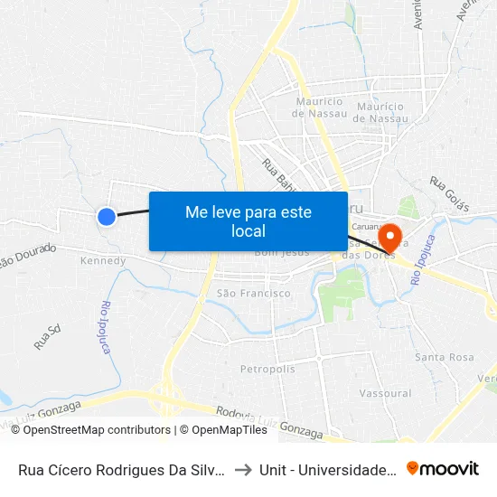 Rua Cícero Rodrigues Da Silva, S/N - Caruaru to Unit - Universidade Tiradentes map
