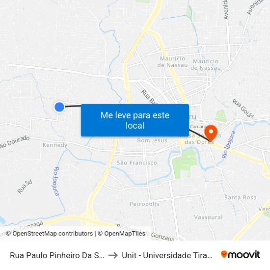Rua Cícero Rodrigues Da Silva, S/N - Caruaru to Unit - Universidade Tiradentes map