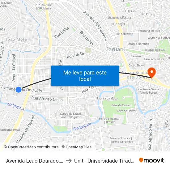 Avenida Leão Dourado, 484 - Caruaru to Unit - Universidade Tiradentes map