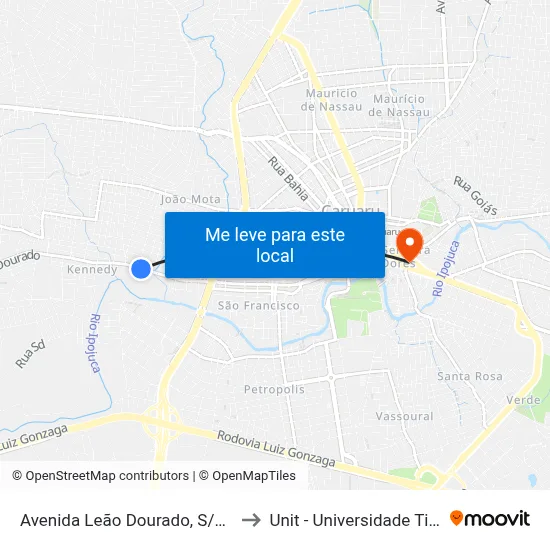 Avenida Leão Dourado, S/N - Caruaru to Unit - Universidade Tiradentes map