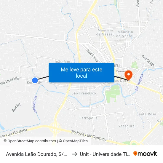 Avenida Leão Dourado, S/N - Caruaru to Unit - Universidade Tiradentes map