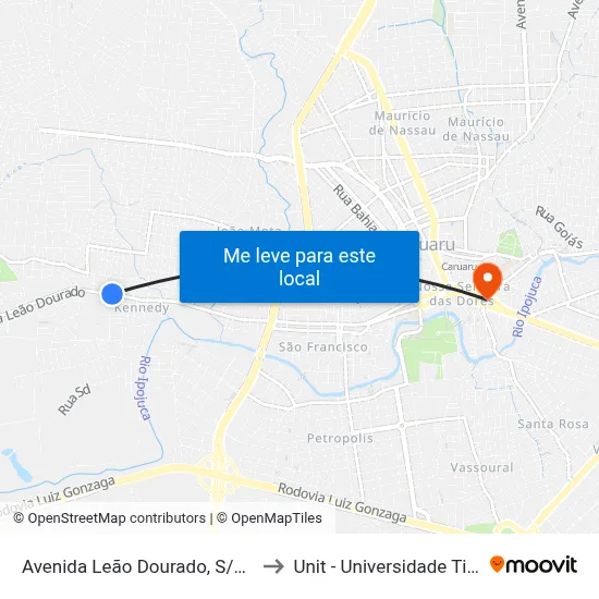 Avenida Leão Dourado, S/N - Caruaru to Unit - Universidade Tiradentes map