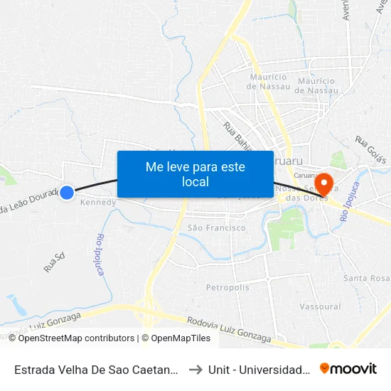 Estrada Velha De Sao Caetano Dist Indust, 2625 to Unit - Universidade Tiradentes map