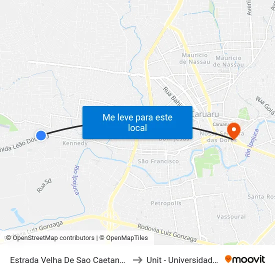 Estrada Velha De Sao Caetano Dist Indust, 2100 to Unit - Universidade Tiradentes map