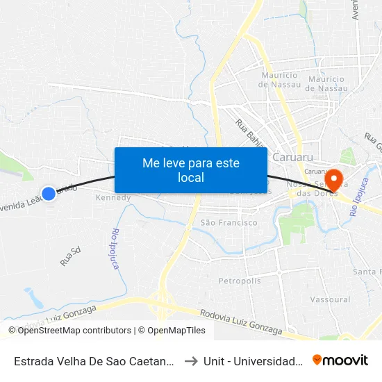 Estrada Velha De Sao Caetano Dist Indust, 2265 to Unit - Universidade Tiradentes map