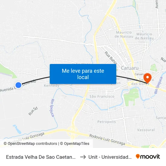 Estrada Velha De Sao Caetano Dist Indust, 2100 to Unit - Universidade Tiradentes map