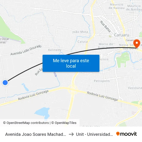 Avenida Joao Soares Machado Dist Indust, 1000 to Unit - Universidade Tiradentes map