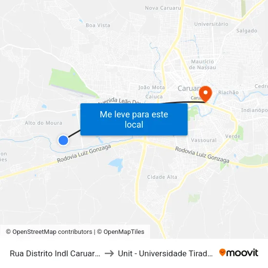 Rua Distrito Indl Caruaru, 11 to Unit - Universidade Tiradentes map