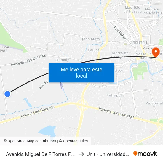 Avenida Miguel De F Torres Pdsa Modulo I, 750 to Unit - Universidade Tiradentes map