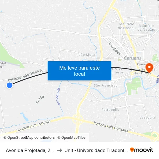 Avenida Projetada, 210 to Unit - Universidade Tiradentes map