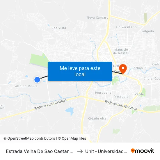 Estrada Velha De Sao Caetano Dist Indust, 1201 to Unit - Universidade Tiradentes map