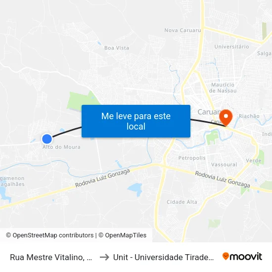 Rua Mestre Vitalino, 483 to Unit - Universidade Tiradentes map
