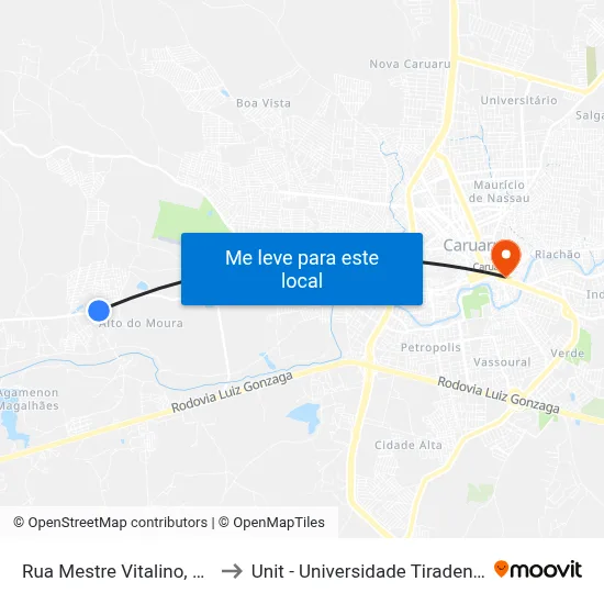 Rua Mestre Vitalino, 425 to Unit - Universidade Tiradentes map
