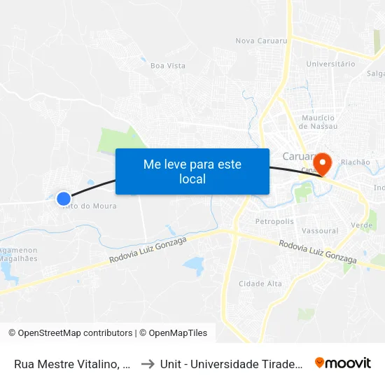 Rua Mestre Vitalino, 407 to Unit - Universidade Tiradentes map