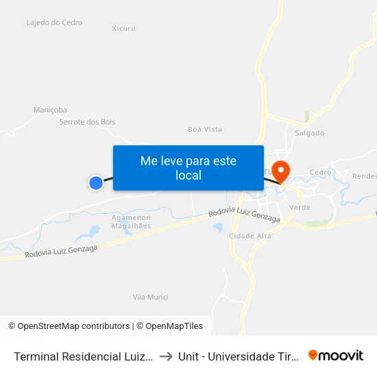 Terminal Residencial Luiz Bezerra Torres to Unit - Universidade Tiradentes map