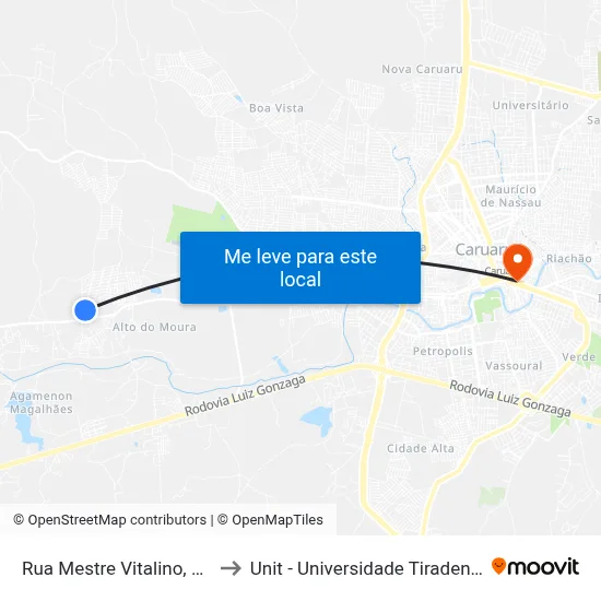 Rua Mestre Vitalino, 730 to Unit - Universidade Tiradentes map