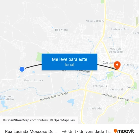 Rua Lucinda Moscoso De França, 120 to Unit - Universidade Tiradentes map