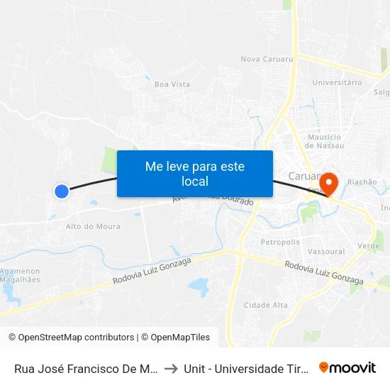 Rua José Francisco De Moura, 99 to Unit - Universidade Tiradentes map
