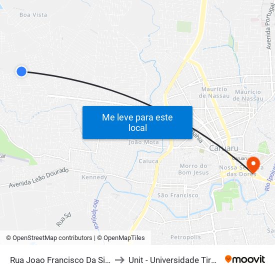 Rua Joao Francisco Da Silva, 261 to Unit - Universidade Tiradentes map