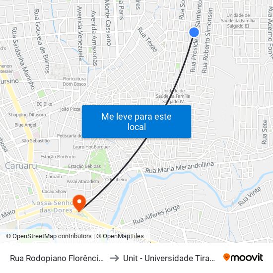 Rua Rodopiano Florêncio, 132 to Unit - Universidade Tiradentes map