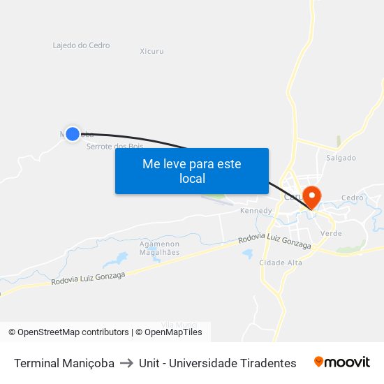 Terminal Maniçoba to Unit - Universidade Tiradentes map