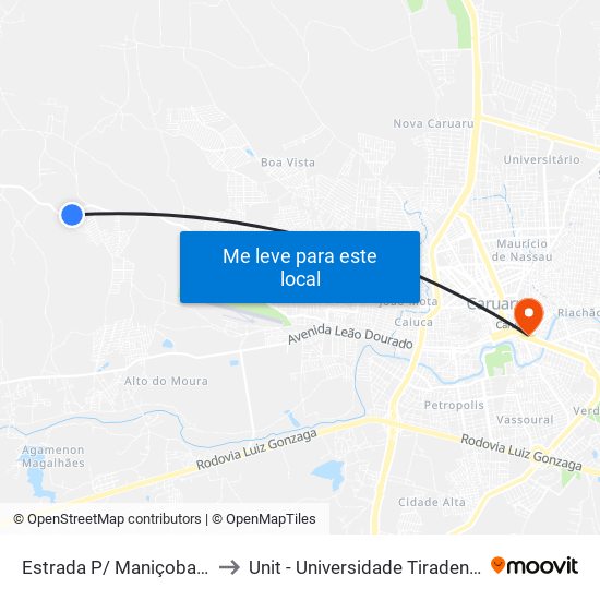 Estrada P/ Maniçoba,00 to Unit - Universidade Tiradentes map